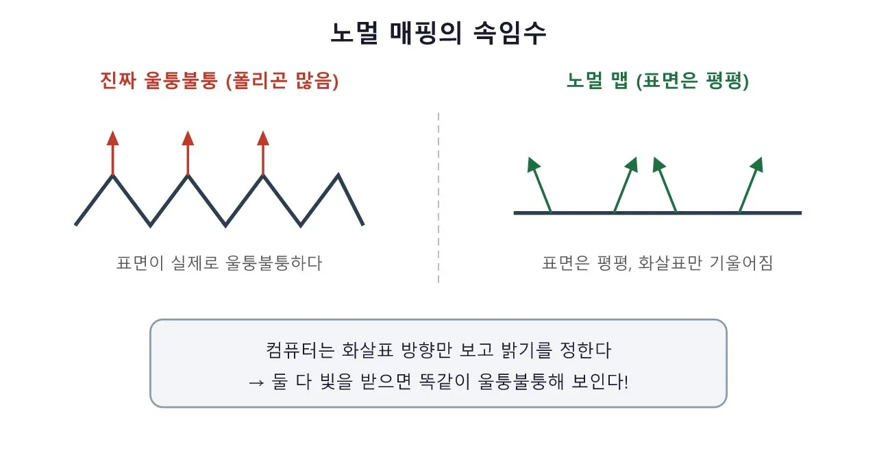 쉐이더: 노멀 매핑 — 디테일을 속이는 기술 도식