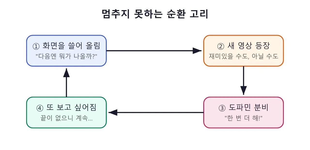도파민 · 보상 심리: 숏폼(쇼츠·틱톡) — 무한 스크롤의 도파민 설계 도식