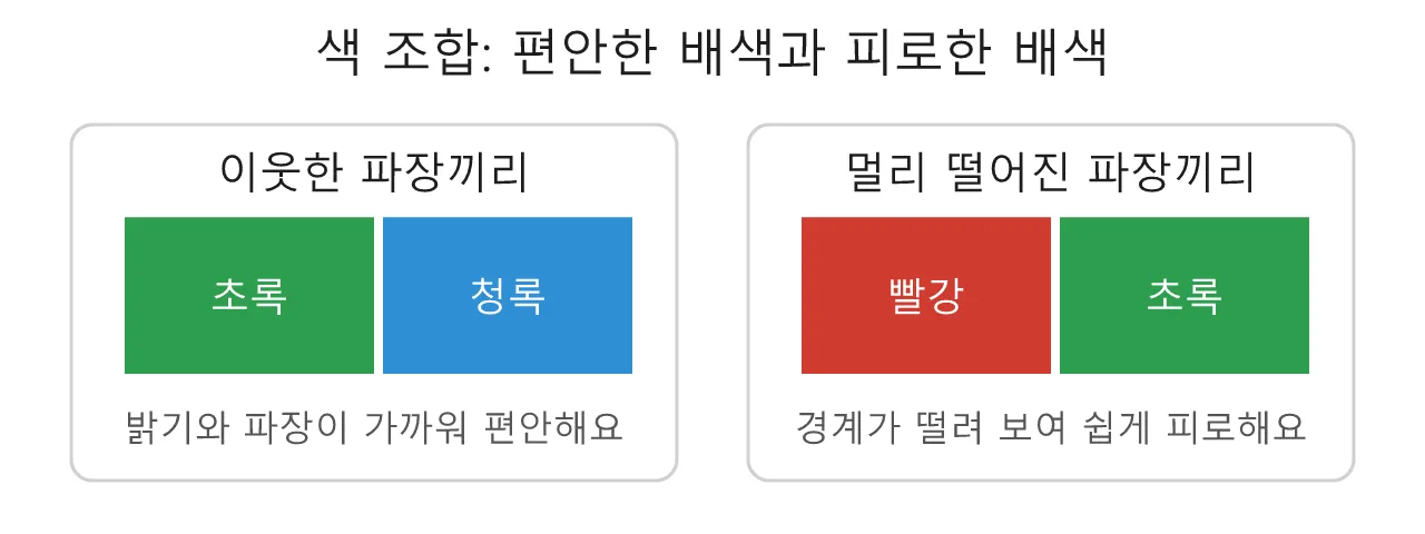 색채학: 삼색설 — 원추세포 세 종류가 세상을 칠한다 도식