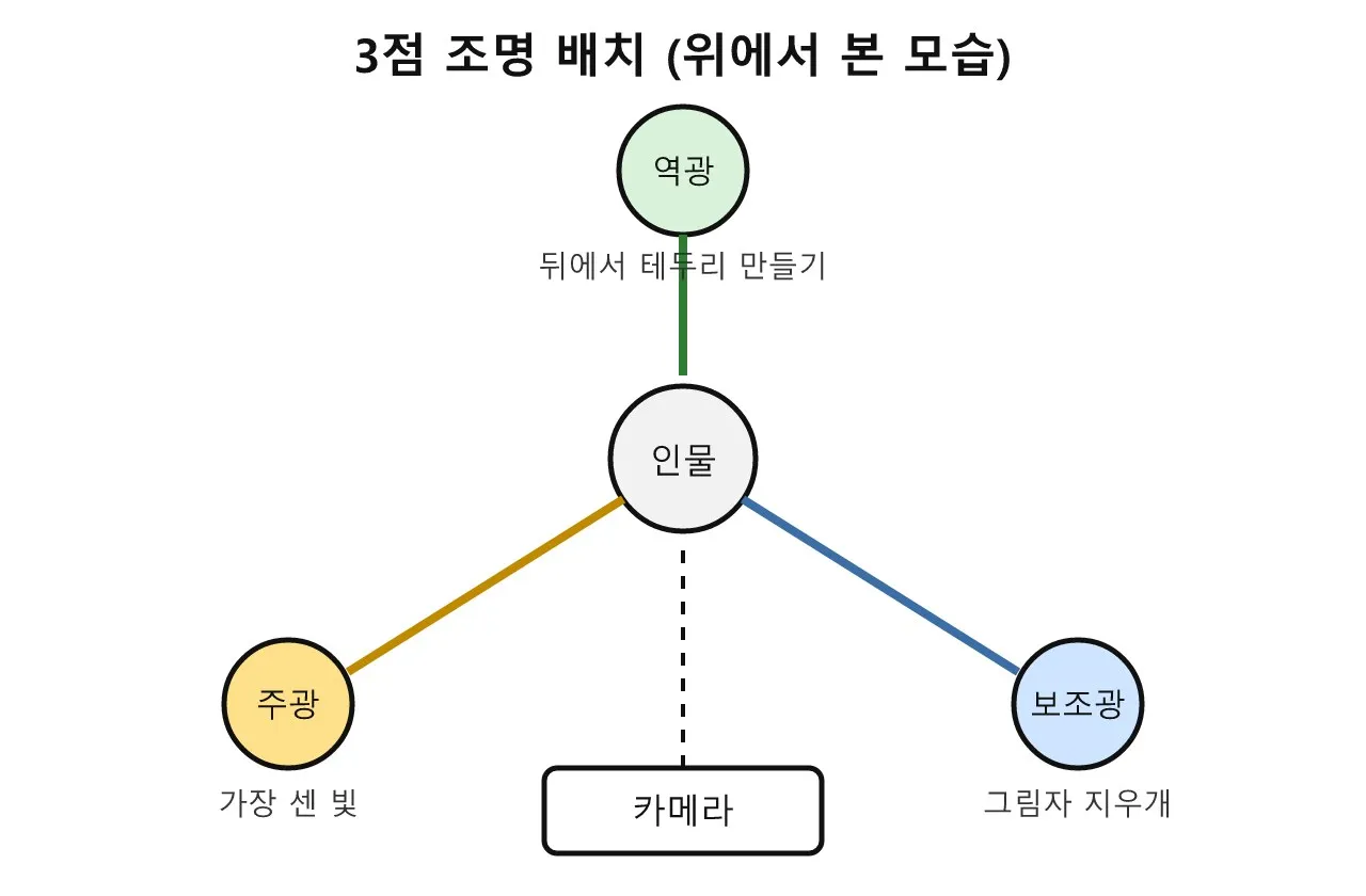 조명의 기본, 3점 조명 이야기 도식